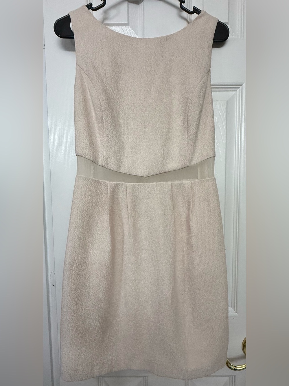 Aryn K. Sleeveless Cream Cocktail Dress Sheer Waist Panel & cross back.(sku0132)